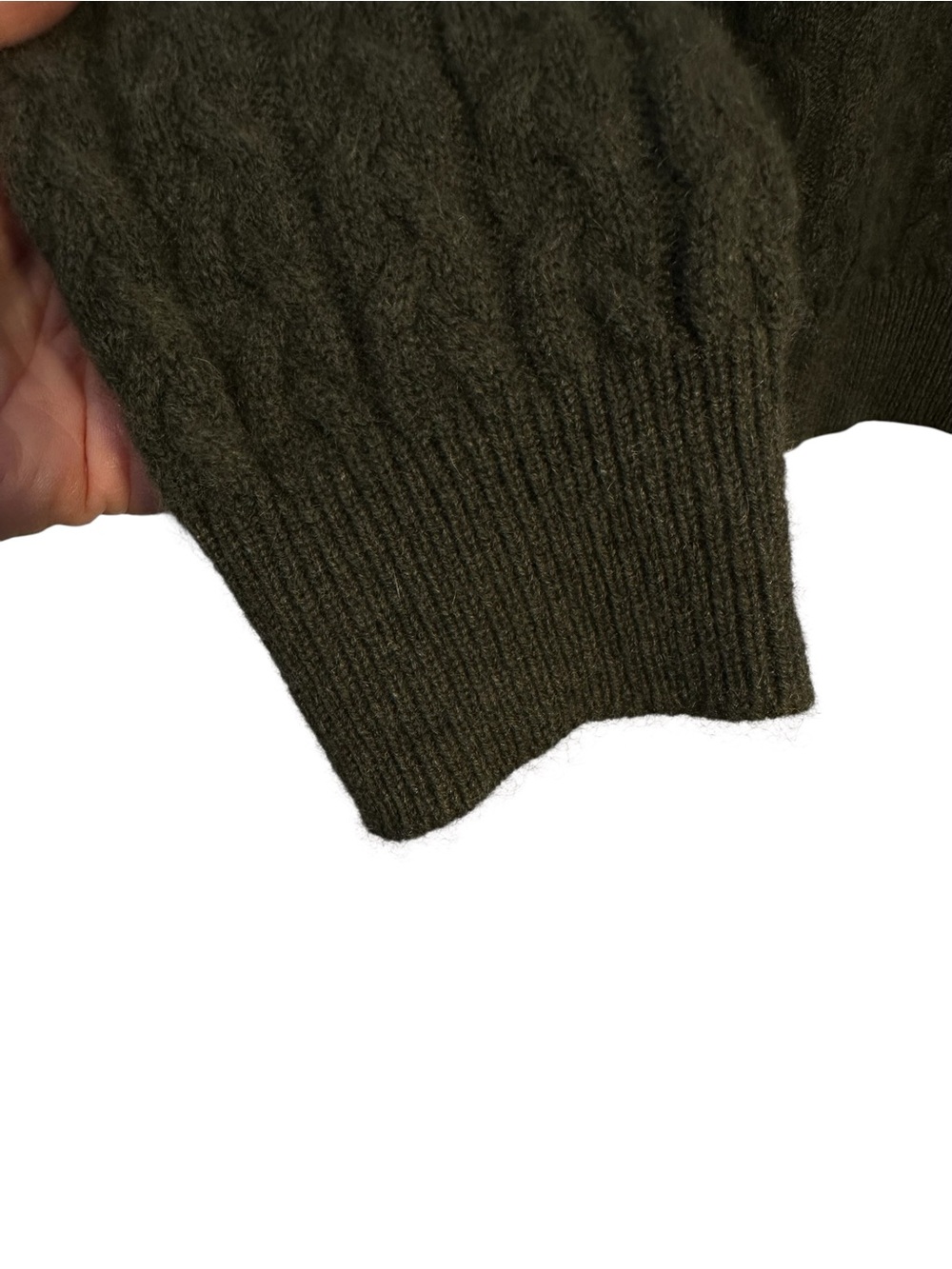 Classic Davis & Squire 2-ply Cashmere Olive Cable Knit Crewneck Sweater - Picture 8 of 10